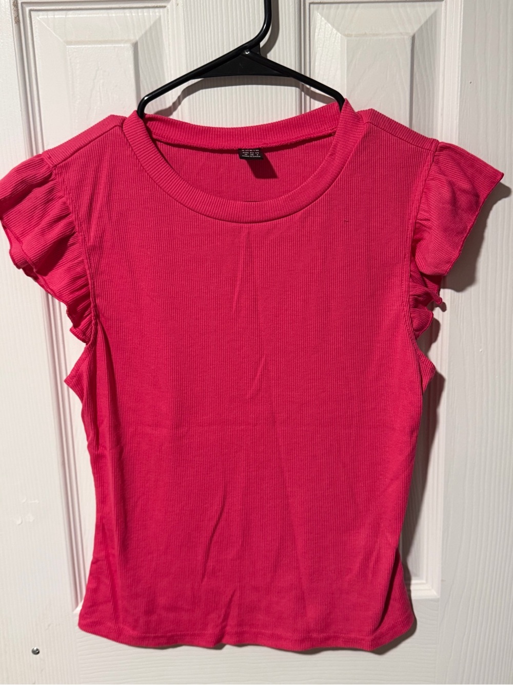 Ribbed Ruffle Sleeve Tank Top - Bright Pink